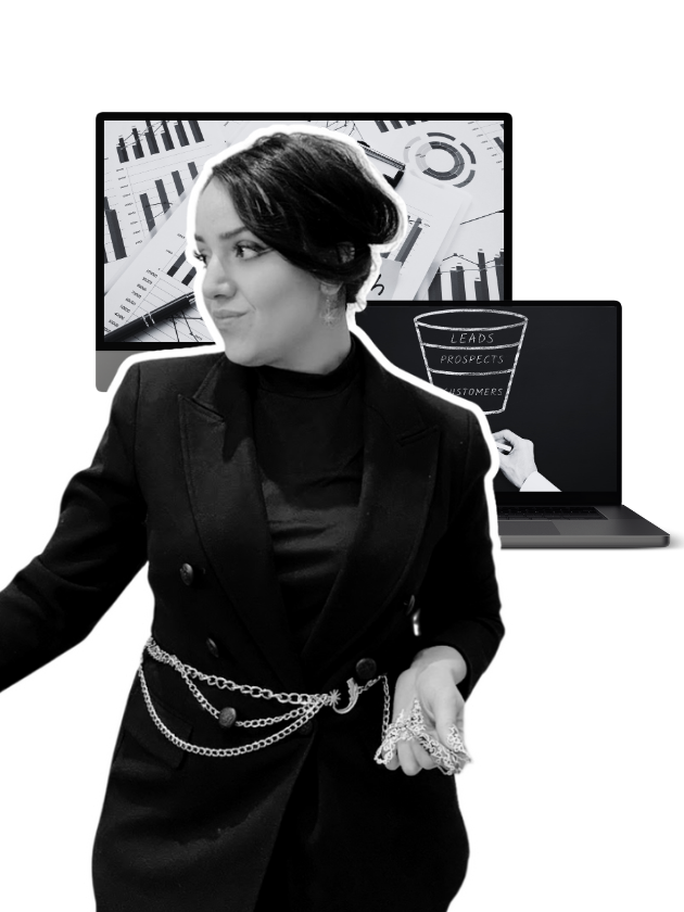 decorative image of a woman wearing a blazer and chain looking to the left